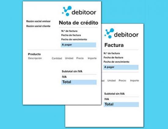 Nota de crédito de Debitoor.