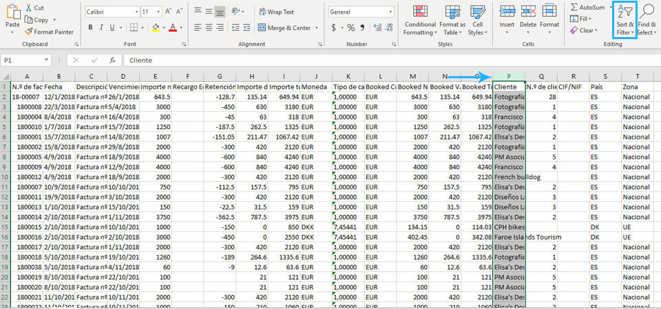 Ordena en Excel tu listado de facturas y de gastos por cliente