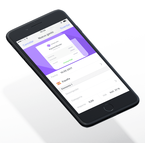 Dos capturas de un iPhone registrando dos gastos con la app de facturación de Debitoor