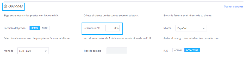 Cómo añadir descuentos en tus facturas